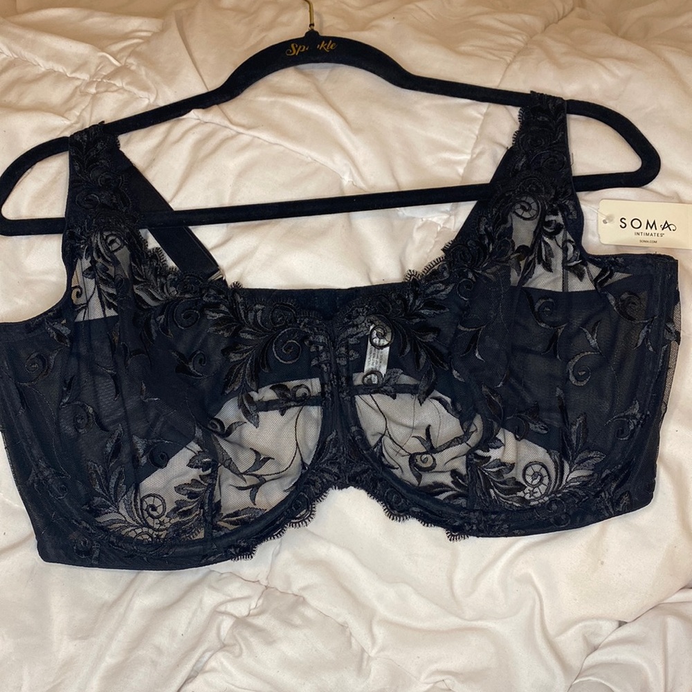SOMA Intimates Sheer Black Floral Lace Underwire Bra size 44DDD